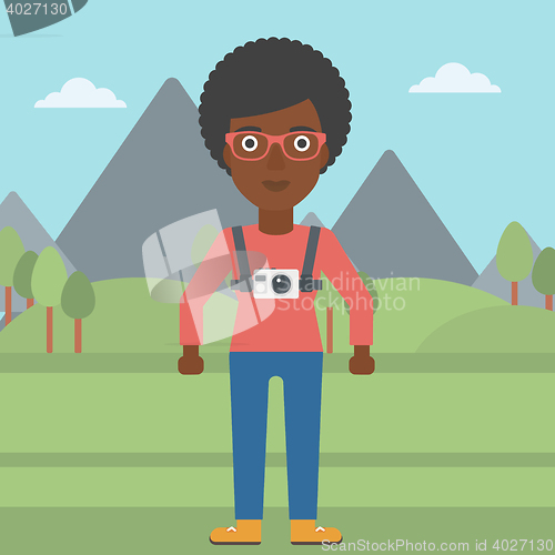Image of Woman with camera on chest vector illustration.