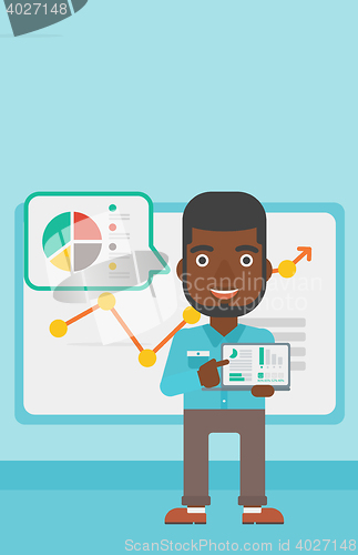 Image of Businessman presenting report on a laptop.