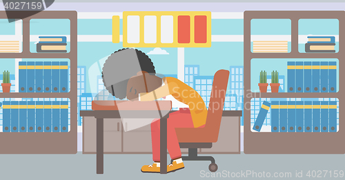 Image of Woman sleeping at workplace vector illustration.