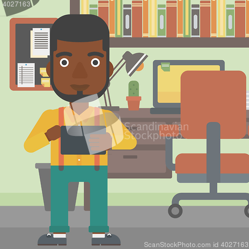 Image of Man using tablet computer vector illustration.