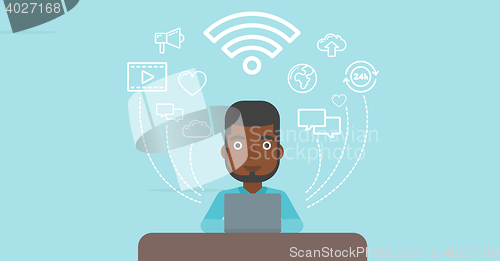 Image of Man working on laptop vector illustration.