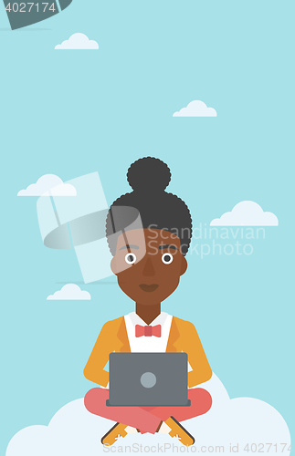 Image of Woman using cloud computing technology.