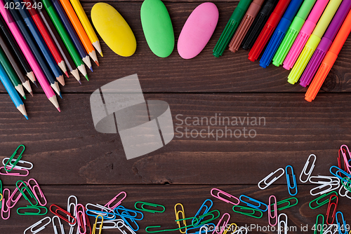 Image of School supplies on a wooden table