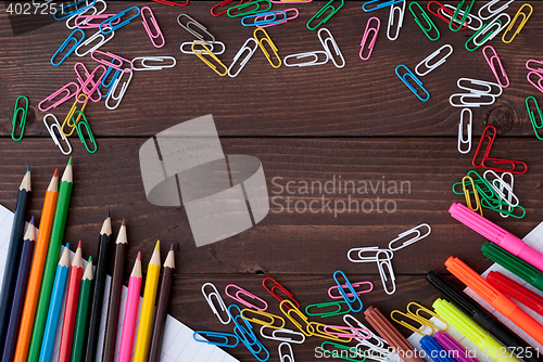 Image of School supplies on a wooden table