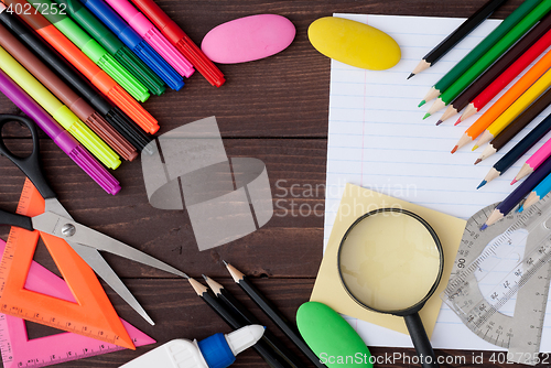 Image of School stationery with notebook copyspace