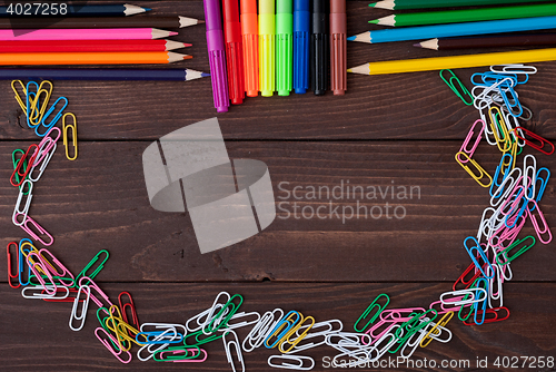 Image of School supplies on a wooden table