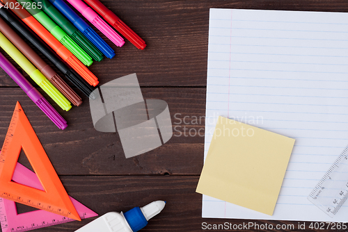 Image of School stationery with notebook copyspace