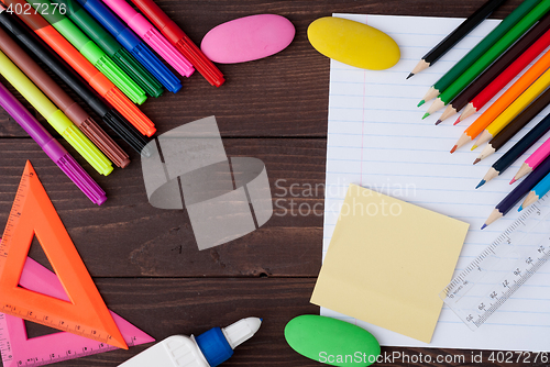 Image of School stationery with notebook copyspace