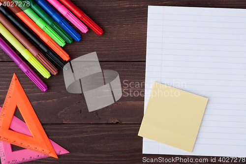 Image of School stationery with notebook copyspace