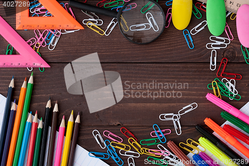 Image of School supplies on a wooden table