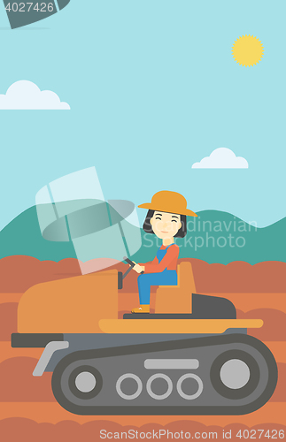 Image of Female farmer driving tractor vector illustration.