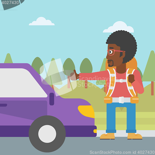 Image of Young man hitchhiking vector illustration.