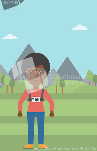 Image of Woman with camera on chest vector illustration.