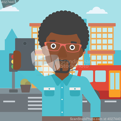 Image of Man making selfie vector illustration.