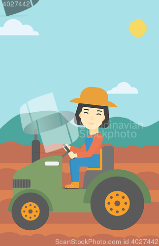 Image of Female farmer driving tractor vector illustration.