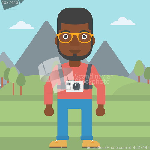 Image of Man with camera on chest vector illustration.