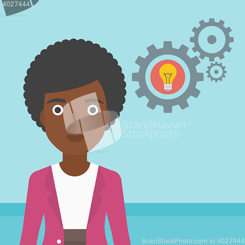 Image of Woman with bulb and gears vector illustration.