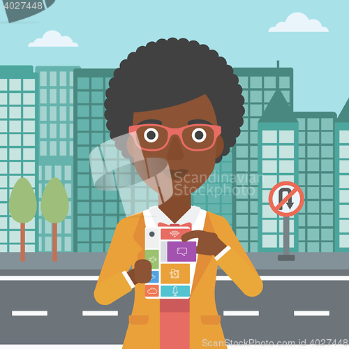 Image of Woman with modular phone vector illustration.