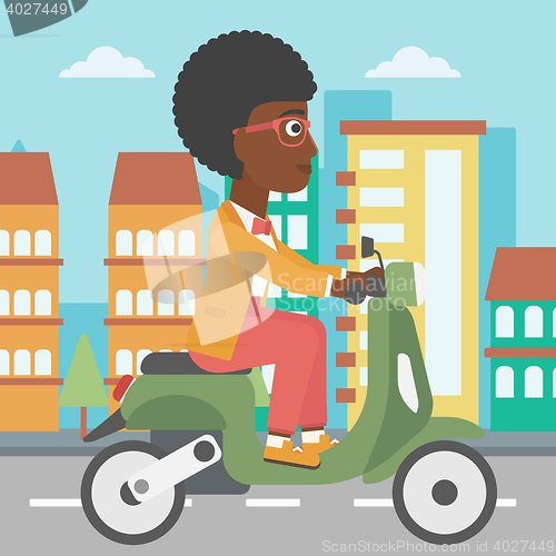 Image of Woman riding scooter vector illustration.