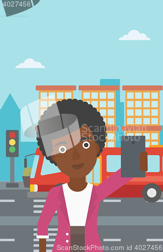 Image of Woman making selfie vector illustration.
