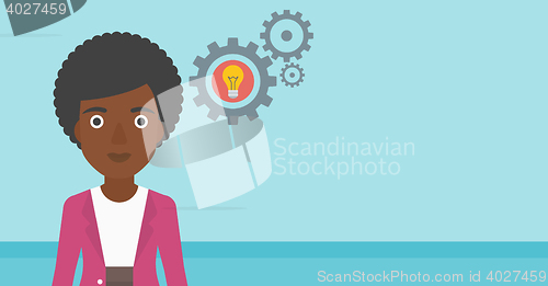 Image of Woman with bulb and gears vector illustration.