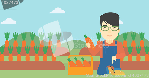 Image of Farmer collecting carrots vector illustration.