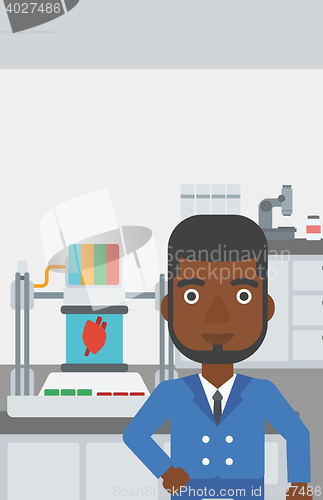 Image of Man with three D printer vector illustration.