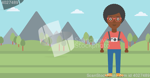 Image of Woman with camera on chest vector illustration.