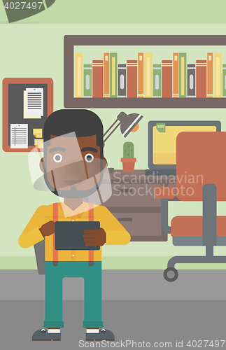 Image of Man using tablet computer vector illustration.