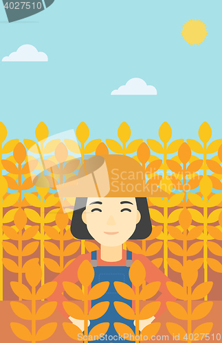 Image of Farmer in wheat field vector illustration.