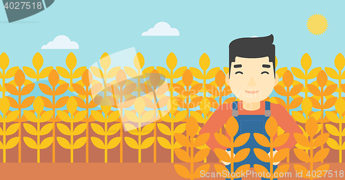 Image of Farmer in wheat field vector illustration.