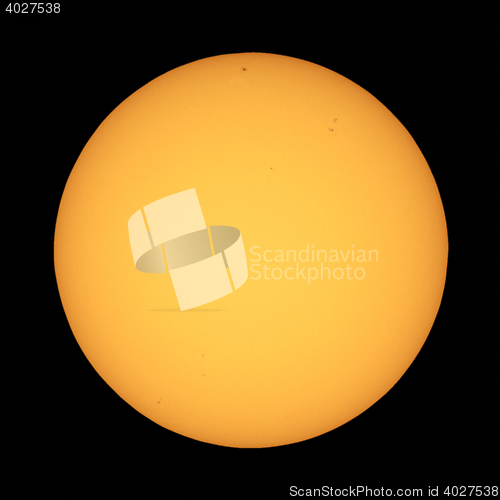 Image of Sun with sunspots seen with telescope