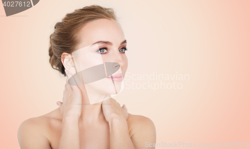 Image of beautiful young woman face and hands