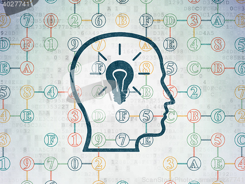 Image of Data concept: Head With Lightbulb on Digital Data Paper background