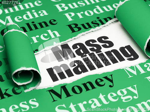 Image of Advertising concept: black text Mass Mailing under the piece of  torn paper