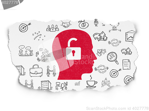 Image of Finance concept: Head With Padlock on Torn Paper background