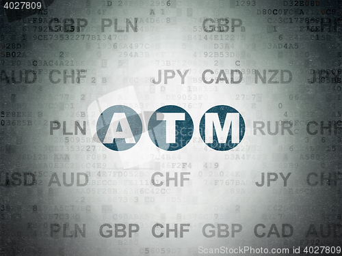 Image of Currency concept: ATM on Digital Data Paper background