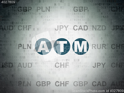 Image of Currency concept: ATM on Digital Data Paper background