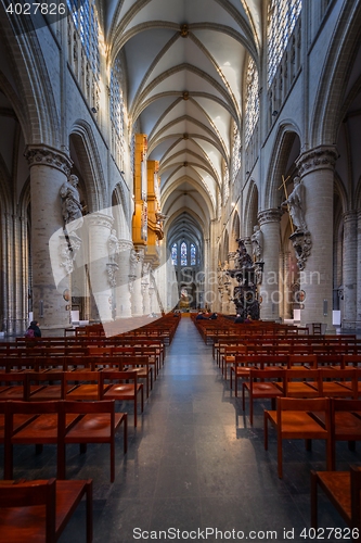 Image of BRUSSELS, BELGIUM-NOVEMBER 23, 2014: The Cathedral of St. Michael and St. Gudula, 1000 year old cathedral in the Capital