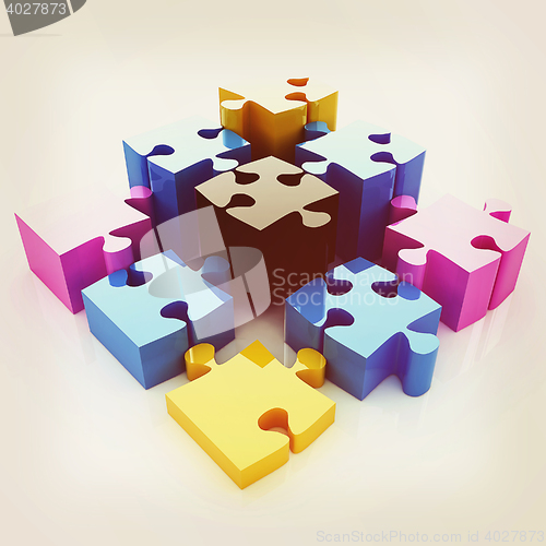 Image of Puzzle of the four elements. Conceptual image - a palette CMYK. 