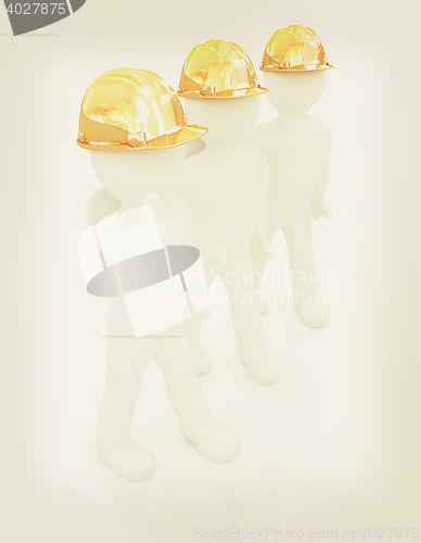 Image of 3d mans in a hard hat with thumb up . 3D illustration. Vintage s