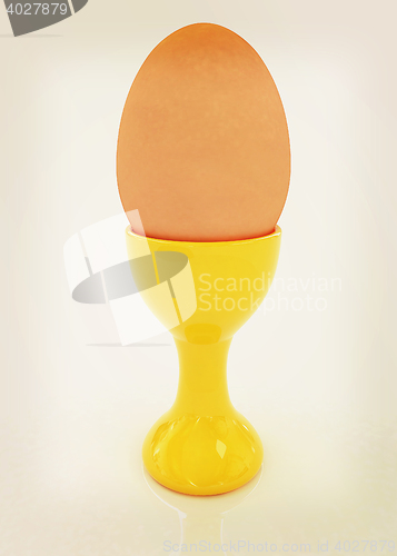 Image of Easter egg on egg cup. 3D illustration. Vintage style.