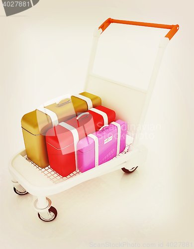 Image of Trolley for luggage at the airport and luggage. 3D illustration.