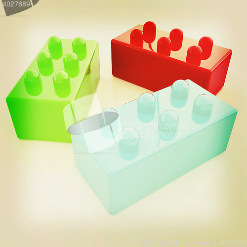 Image of Building blocks on white . 3D illustration. Vintage style.