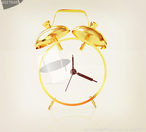 Image of 3D illustration of gold alarm clock icon. 3D illustration. Vinta