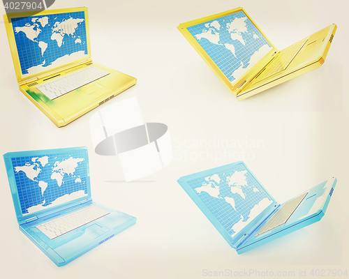 Image of Laptop set. 3D illustration. Vintage style.