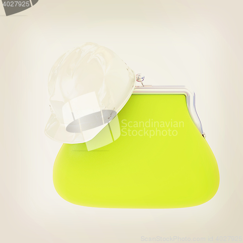 Image of hard hat on purse. 3D illustration. Vintage style.