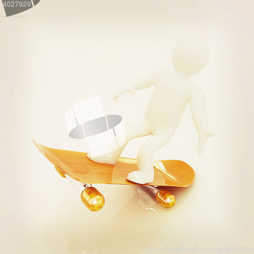 Image of 3d white person with a skate and a cap. 3D illustration. Vintage