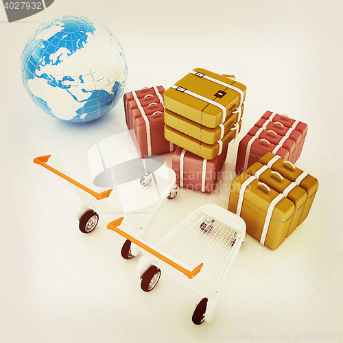 Image of Trolley for luggage at the airport and earth. International tour