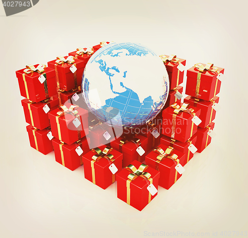 Image of Traditional Christmas gifts and earth. Global holiday concept. 3